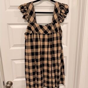 Entro Black and Tan Checkered Mini Dress